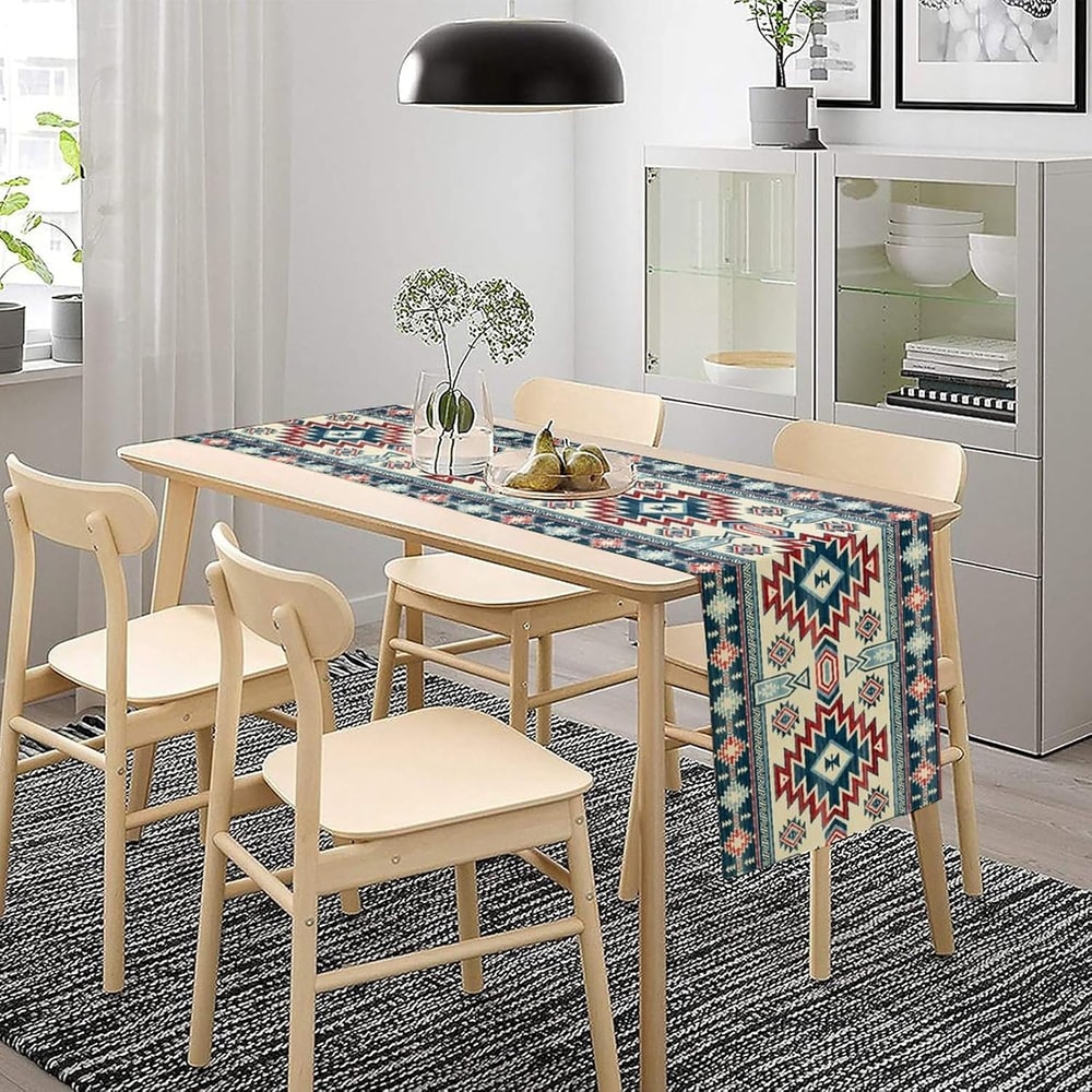 Southwestern Aztec Linen Table Runner For Boho Dining Decor 3
