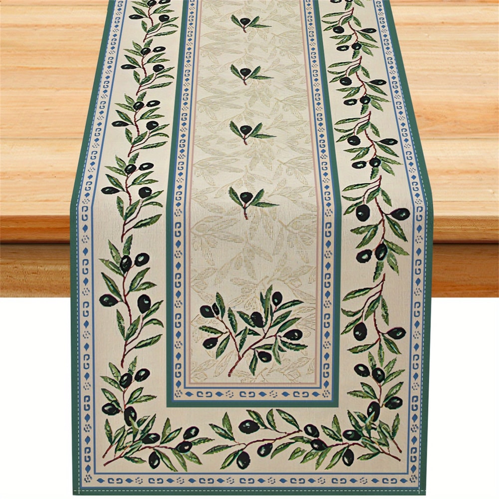 Olive Branch Linen Table Runner For Farmhouse Dining Decor 0