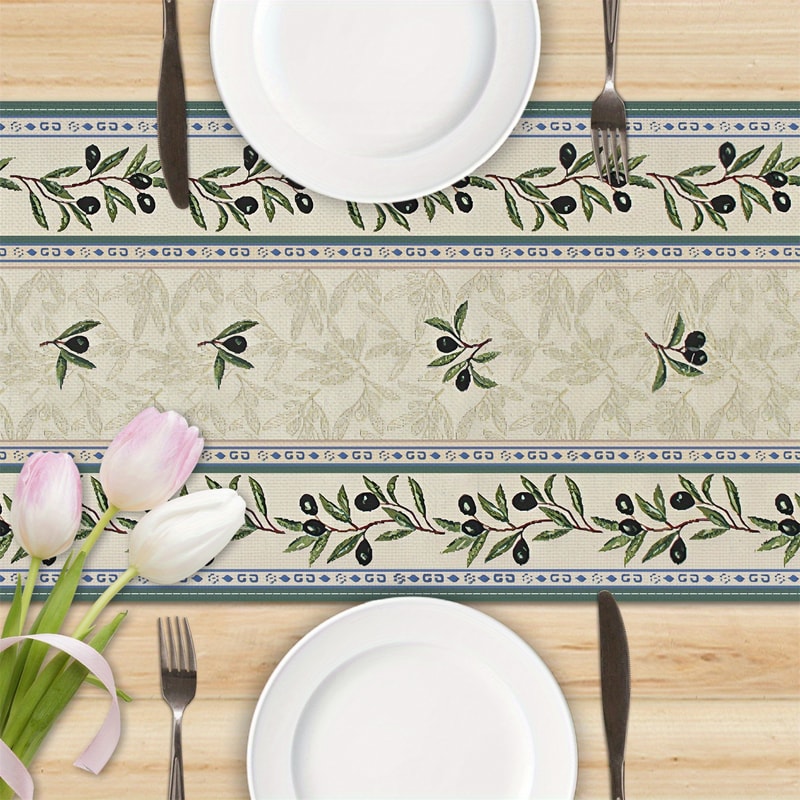 Olive Branch Linen Table Runner For Farmhouse Dining Decor 3