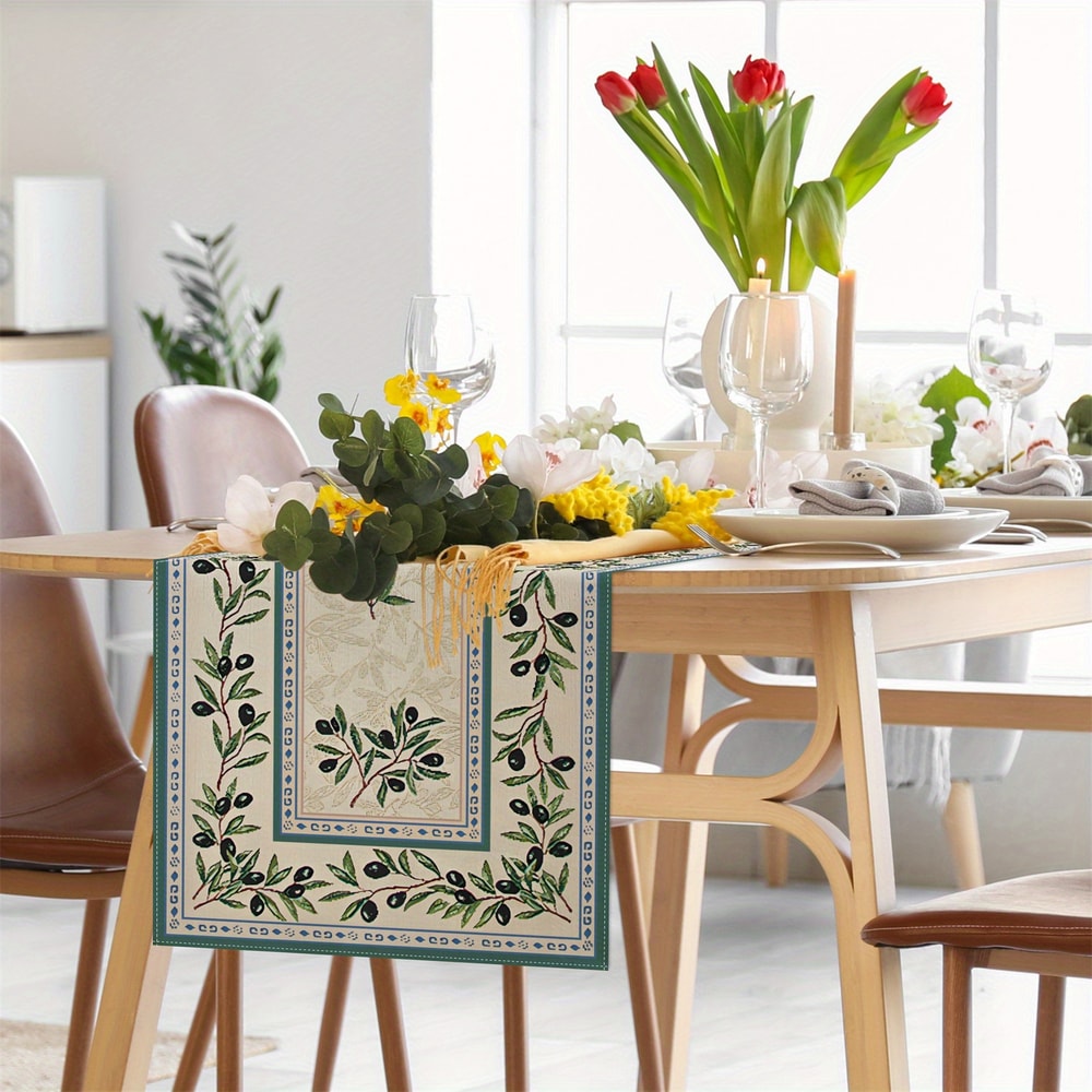 Olive Branch Linen Table Runner For Farmhouse Dining Decor 4