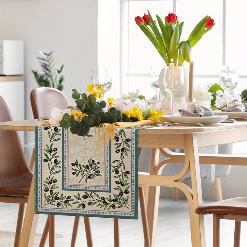 Olive Branch Linen Table Runner For Farmhouse Dining Decor 4
