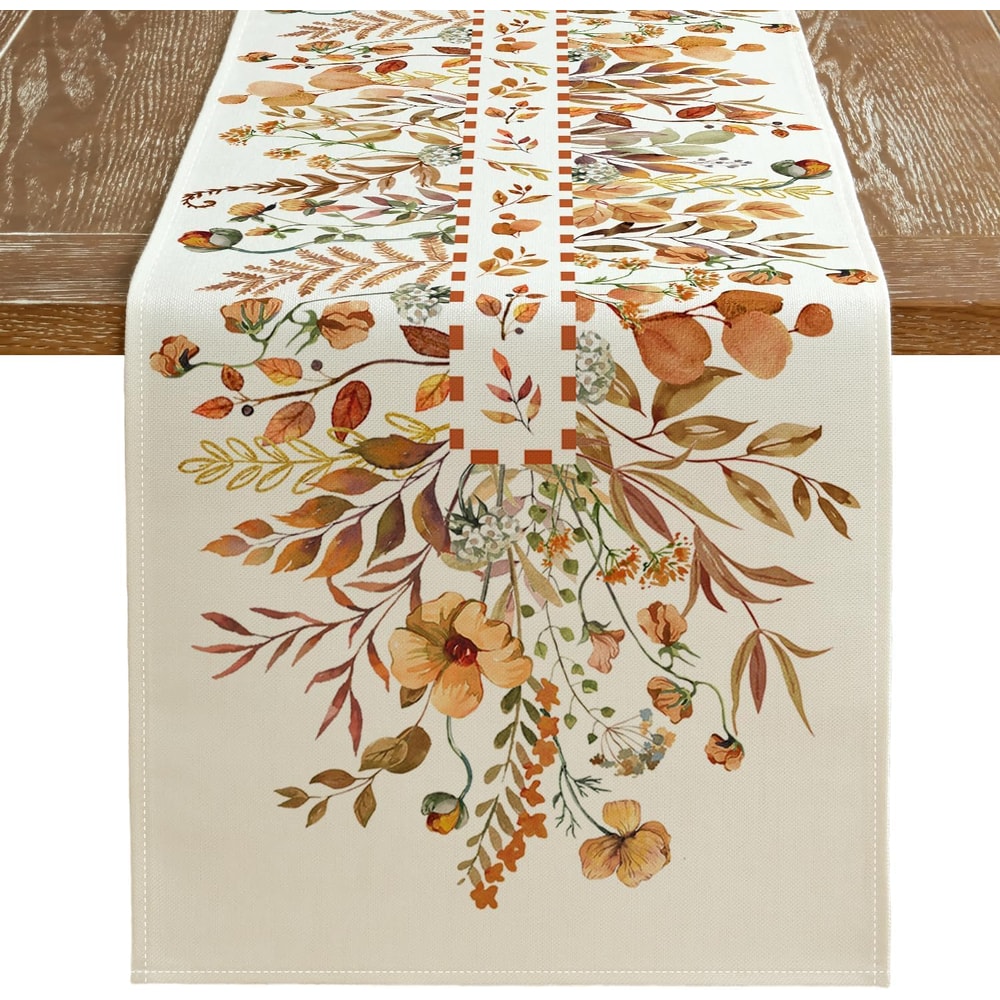 Autumn Wildflower Linen Thanksgiving Table Runner for Fall Dining Decor