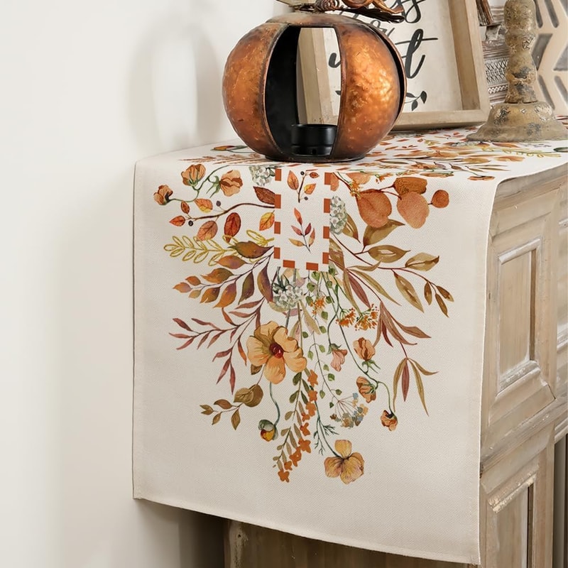 Autumn Wildflower Linen Thanksgiving Table Runner for Fall Dining Decor