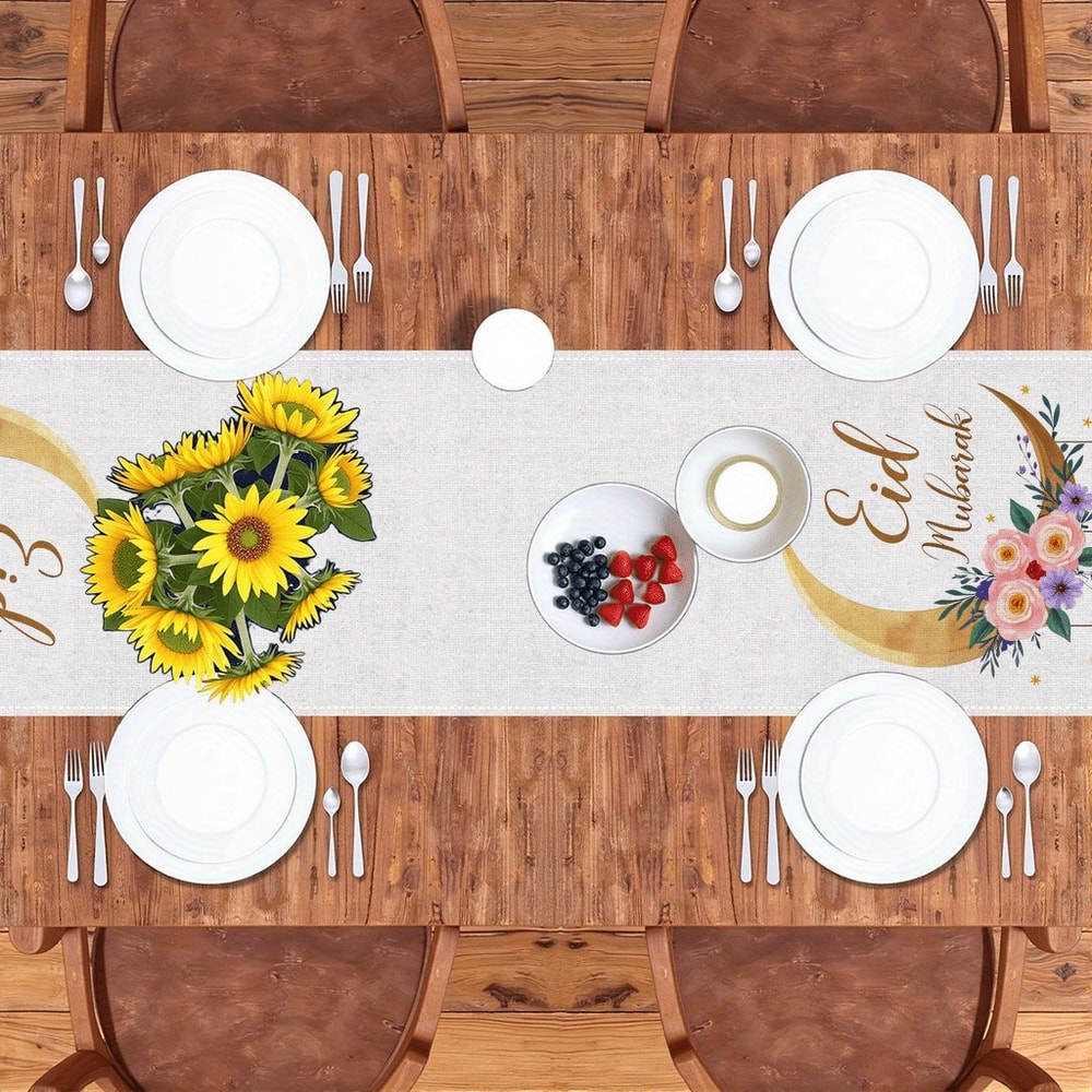 Elegant Ramadan Table Runner With Moon Lantern Floral Design For Eid Mubarak Decorations 1