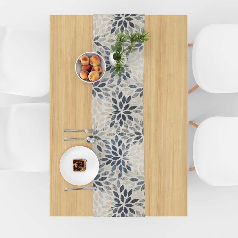 Navy Blue Dahlia Floral Linen Table Runner For Farmhouse Dining And Wedding Decor 3