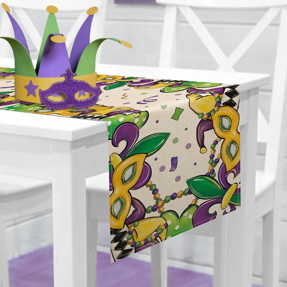 Mardi Gras Mask Beads Table Runner For New Orleans Carnival Decor 2
