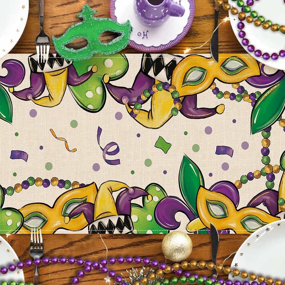 Mardi Gras Mask Beads Table Runner For New Orleans Carnival Decor 3