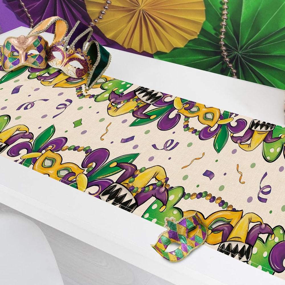 Mardi Gras Mask Beads Table Runner For New Orleans Carnival Decor 4