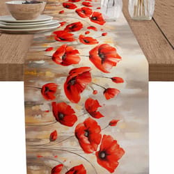 red poppy linen table runner for farmhouse floral table decor