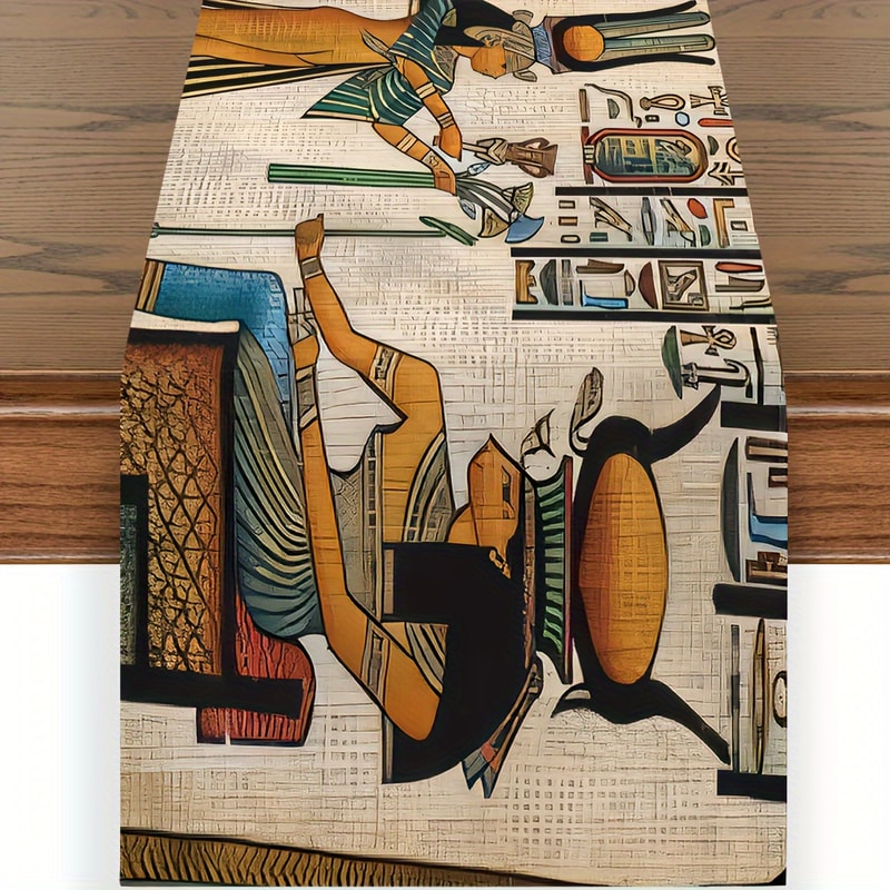 Ancient Egyptian Linen Table Runner for Dining Room Decor