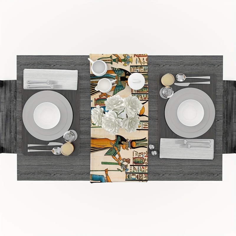 Ancient Egyptian Linen Table Runner for Dining Room Decor