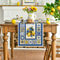 Lemon Blue Porcelain Linen Table Runner for Summer Dining Decor