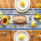 Lemon Blue Porcelain Linen Table Runner for Summer Dining Decor