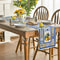 Lemon Blue Porcelain Linen Table Runner for Summer Dining Decor