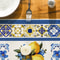 Lemon Blue Porcelain Linen Table Runner for Summer Dining Decor