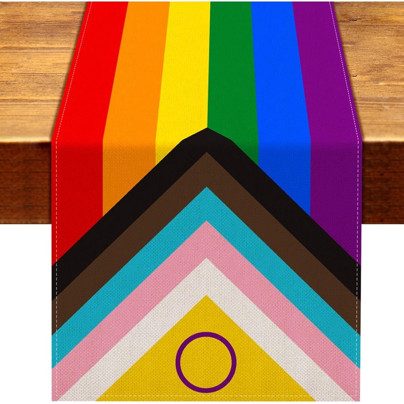 Pride Heart Rainbow Linen Table Runner For Dining Table Party Decor 0