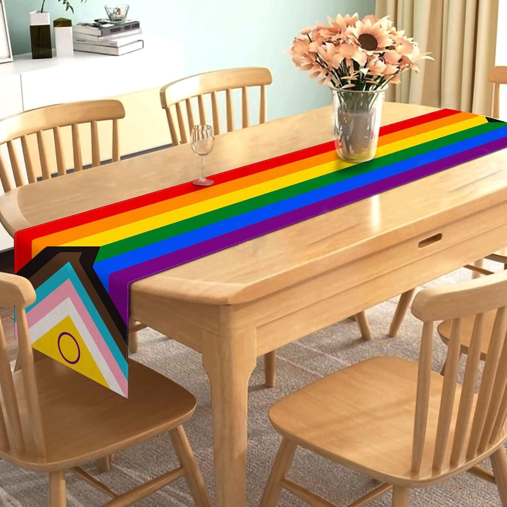 Pride Heart Rainbow Linen Table Runner For Dining Table Party Decor 1