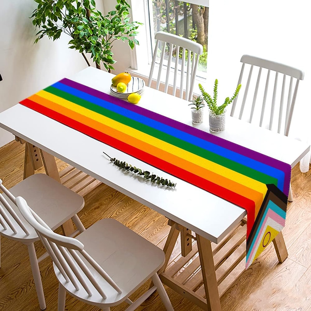 Pride Heart Rainbow Linen Table Runner For Dining Table Party Decor 2