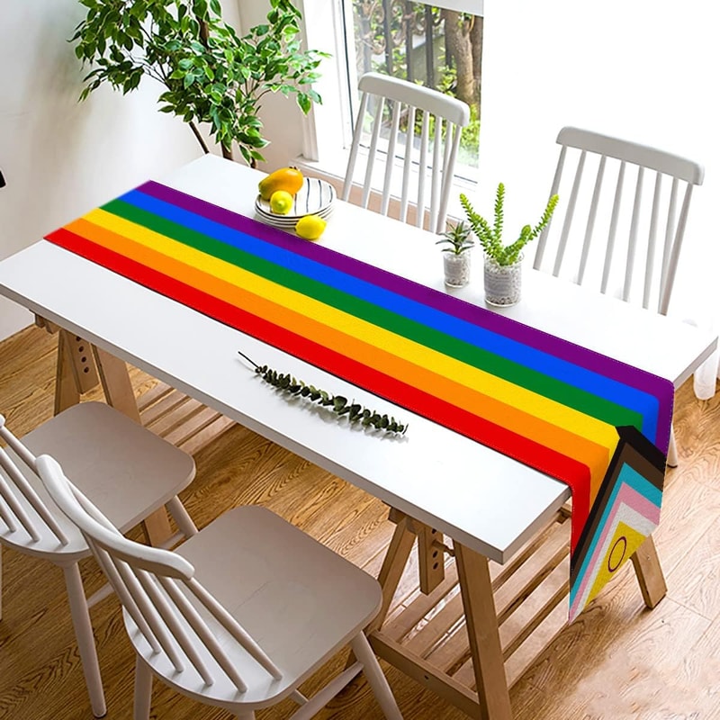 Pride Heart Rainbow Linen Table Runner For Dining Table Party Decor 2