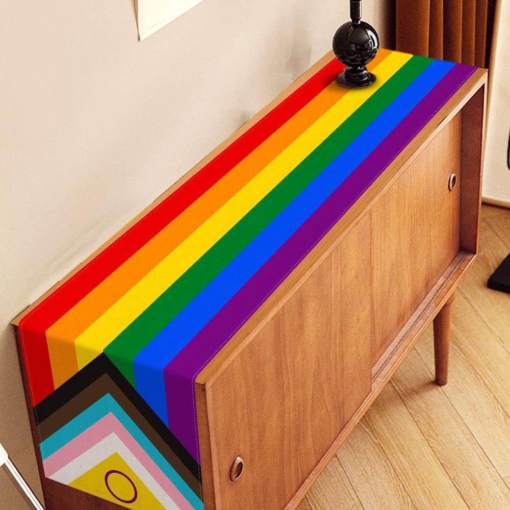 Pride Heart Rainbow Linen Table Runner For Dining Table Party Decor 3