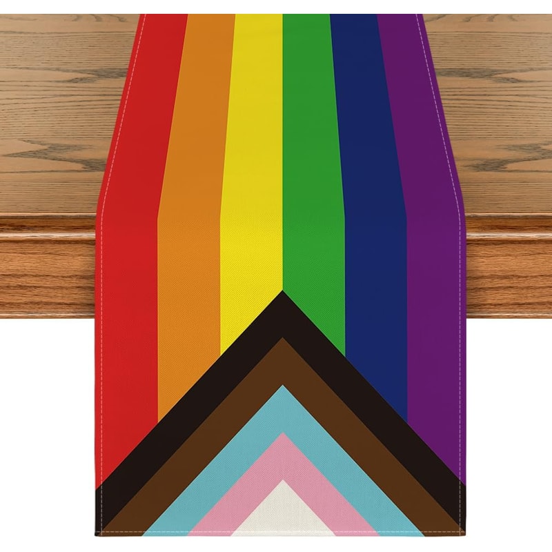 Pride Heart Rainbow Linen Table Runner For Dining Table Party Decor 5