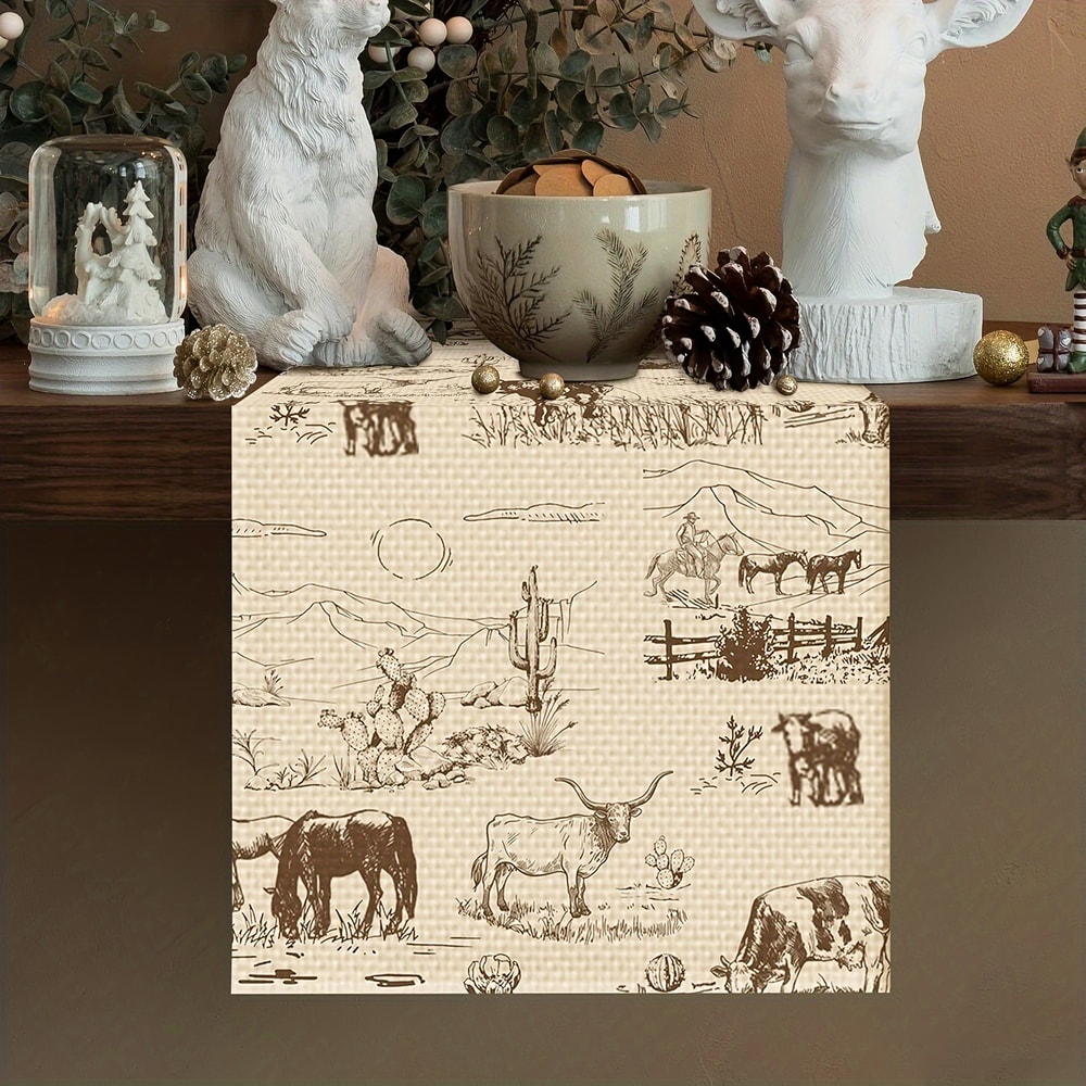 Western Cowhide Print Table Runner Rustic Farmhouse Dining Decor 1