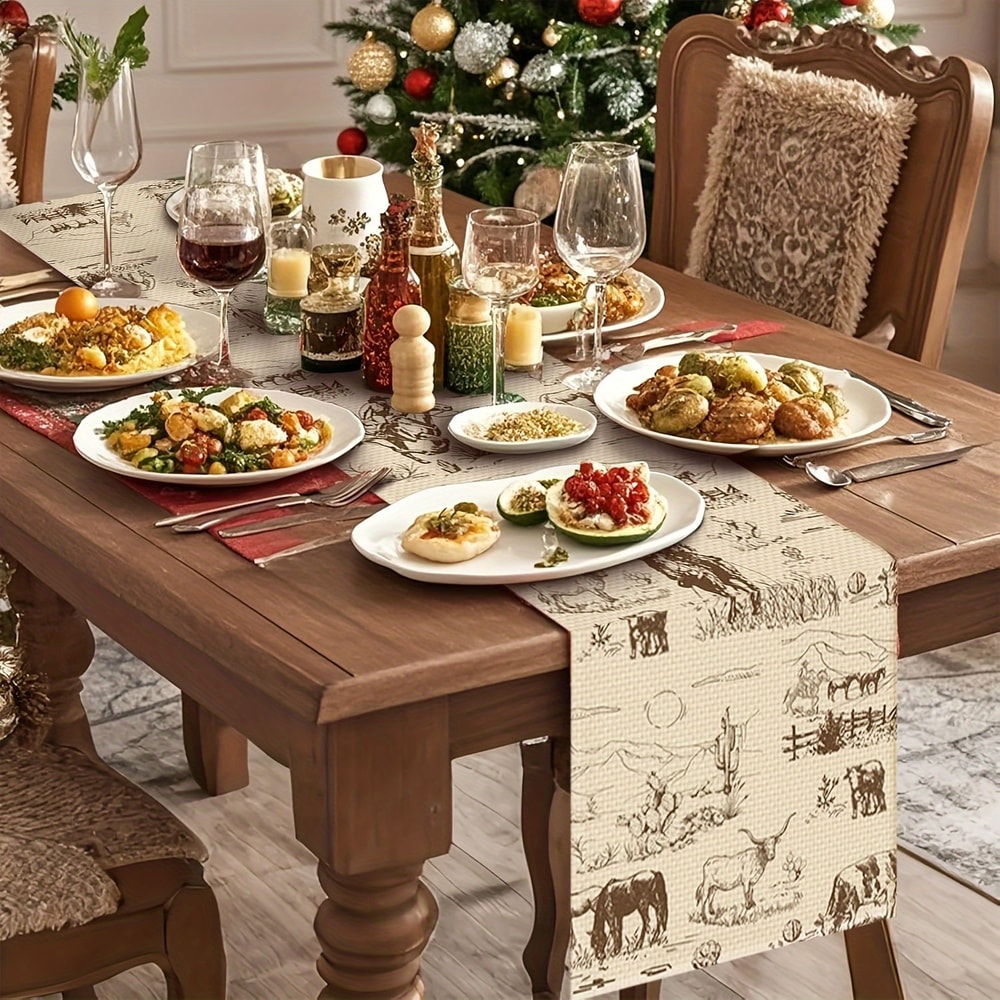 Western Cowhide Print Table Runner Rustic Farmhouse Dining Decor 3