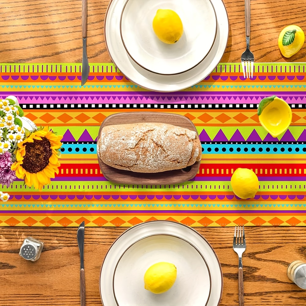 Cinco De Mayo Linen Table Runner Mexican Fiesta Party Decor 3