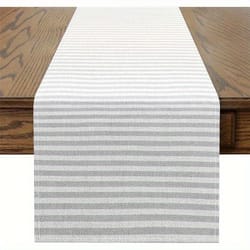 light gray white striped linen table runner for modern dining decor