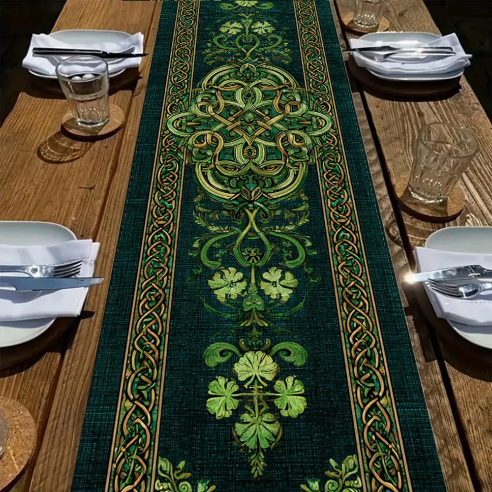 Irish Celtic Knot Clover Table Runner for St Patricks Day Decor