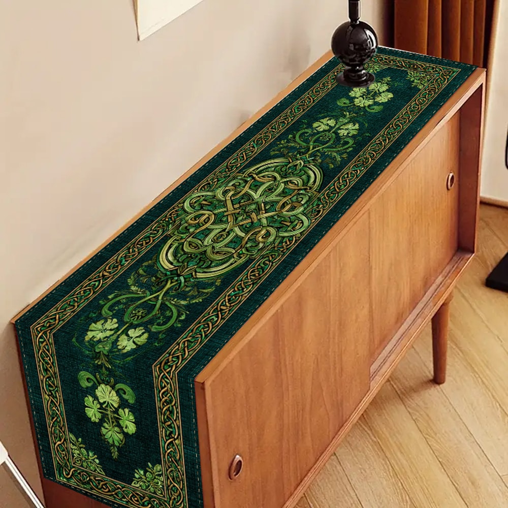 Irish Celtic Knot Clover Table Runner for St Patricks Day Decor
