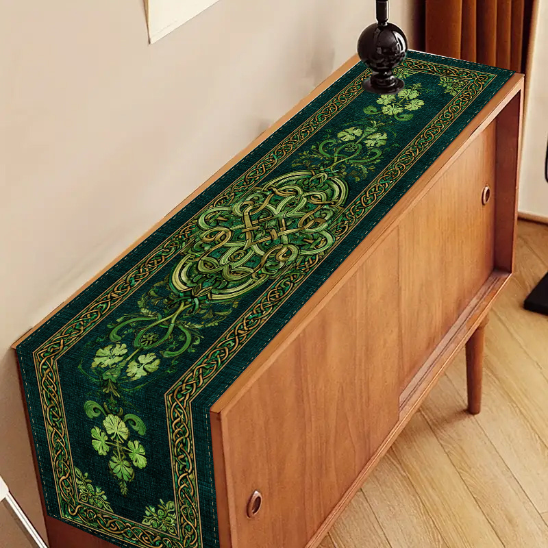 Irish Celtic Knot Clover Table Runner for St Patricks Day Decor