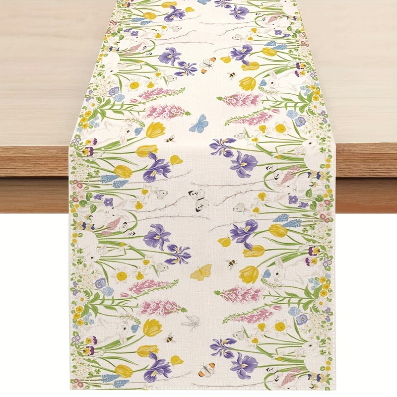Watercolor Bunny Easter Table Runner For Spring Dining Decor 0