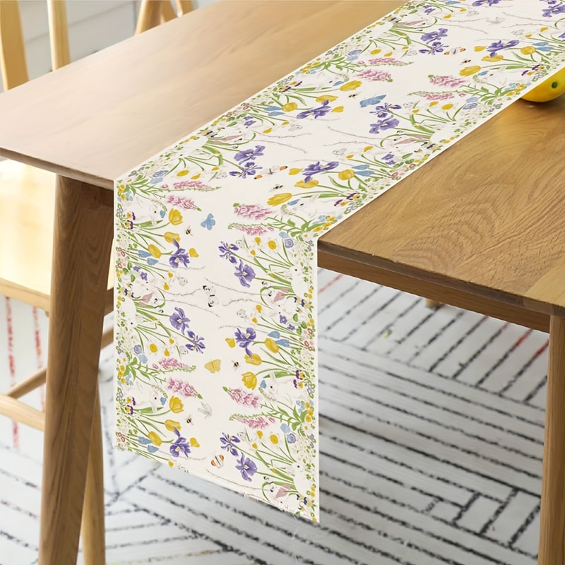 Watercolor Bunny Easter Table Runner For Spring Dining Decor 1