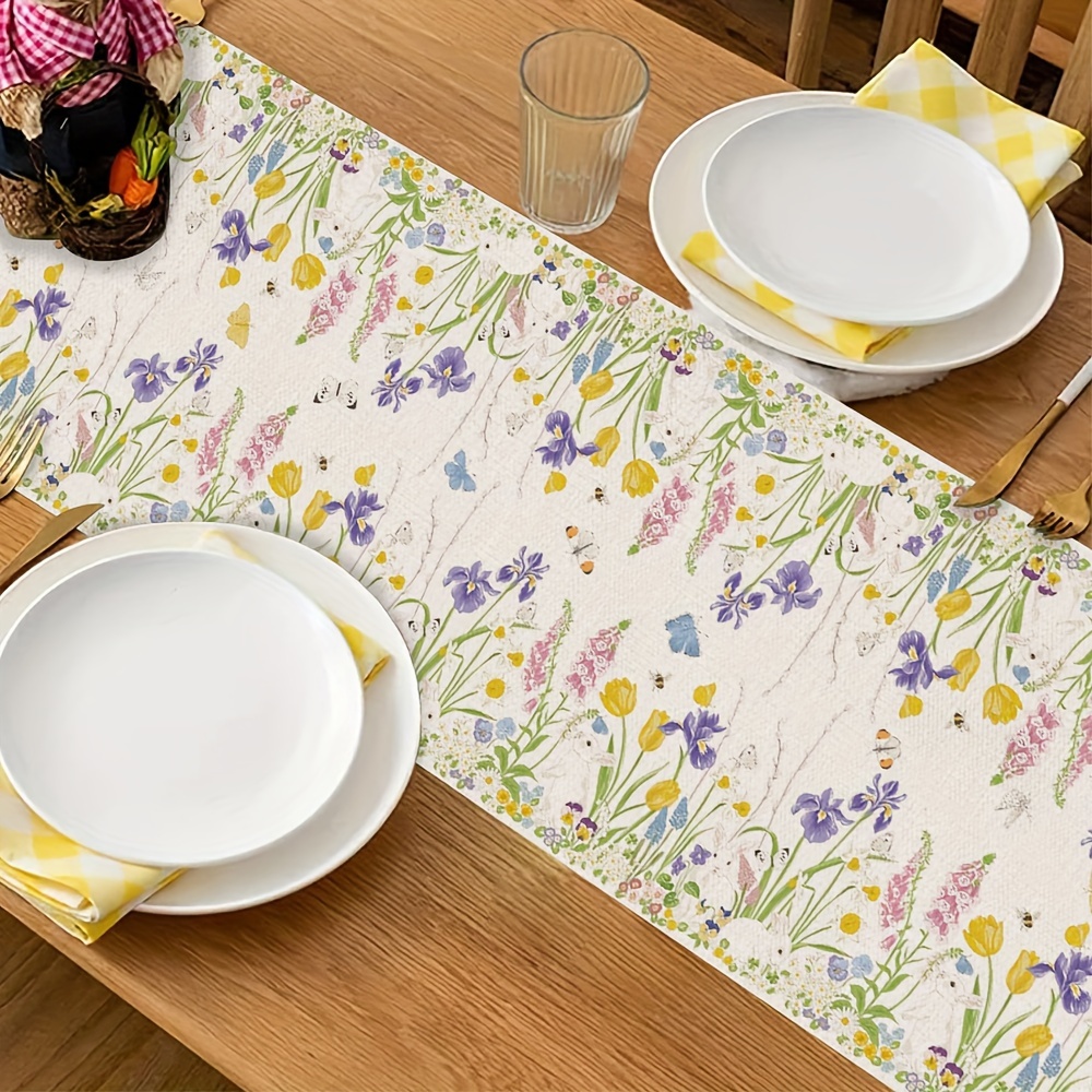 Watercolor Bunny Easter Table Runner For Spring Dining Decor 2