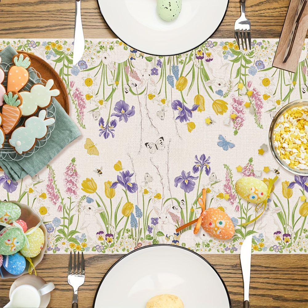 Watercolor Bunny Easter Table Runner For Spring Dining Decor 3
