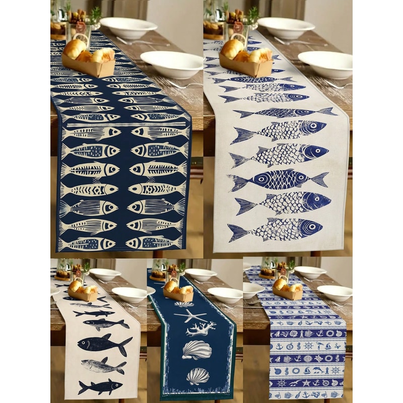 Coastal Fish Table Runner For Nautical Beach Dining Decor 0