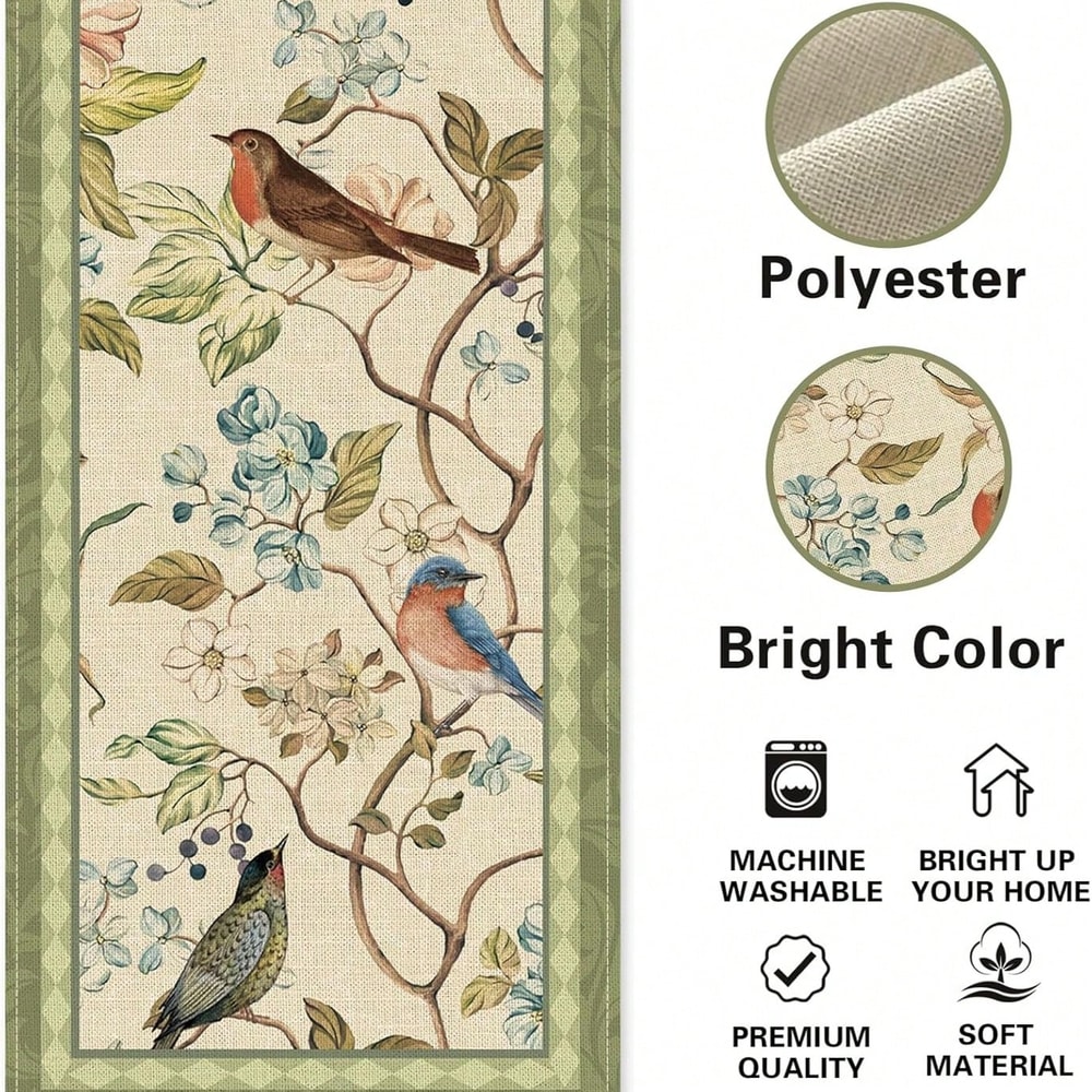 Spring Bird Linen Table Runner For Dining Table Decor 2