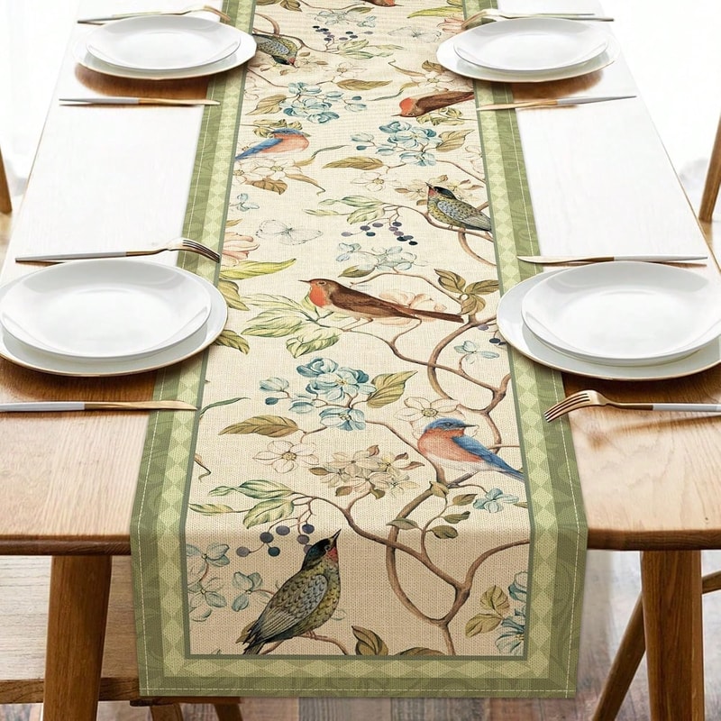 Spring Bird Linen Table Runner For Dining Table Decor 5