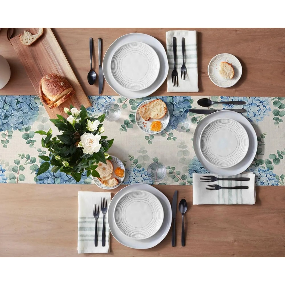 Blue Hydrangea Eucalyptus Linen Table Runner For Farmhouse Dining And Wedding Decor 2