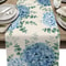 Blue Hydrangea Eucalyptus Linen Table Runner For Farmhouse Dining And Wedding Decor 5