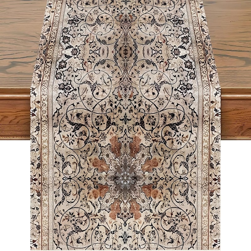 Luxury Persian Table Runner Beige Brown Floral Dining Decor 0