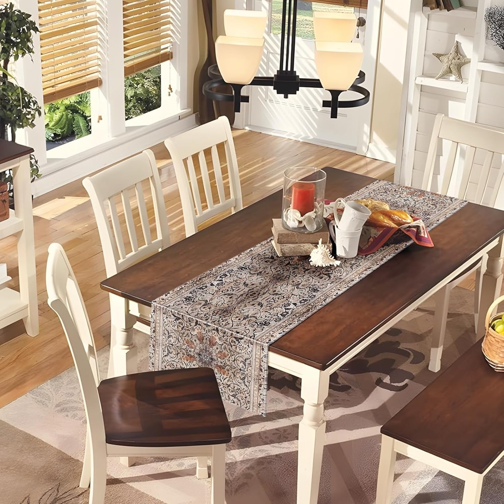 Luxury Persian Table Runner Beige Brown Floral Dining Decor 2