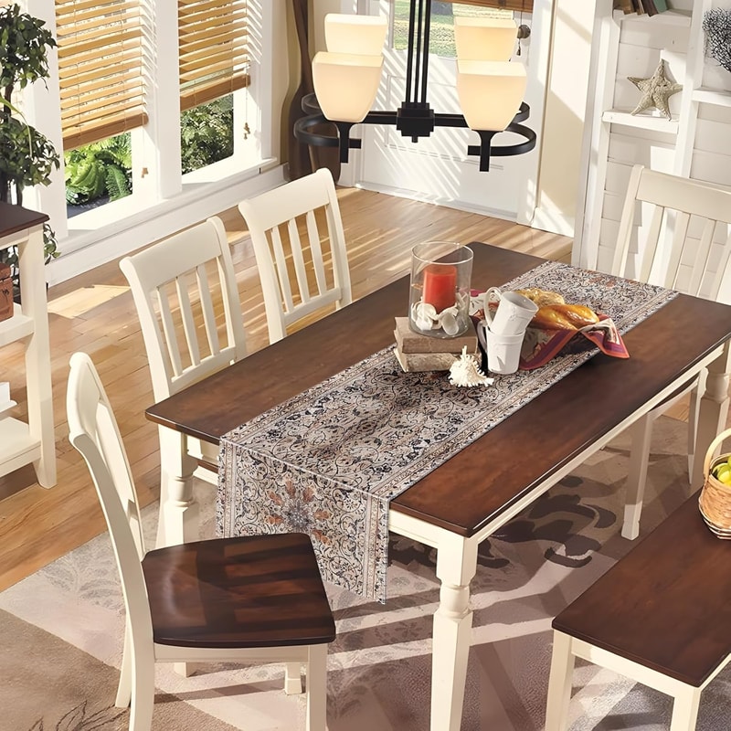 Luxury Persian Table Runner Beige Brown Floral Dining Decor 2