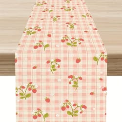 pink plaid strawberry linen table runner for sweet kitchen and dining decor