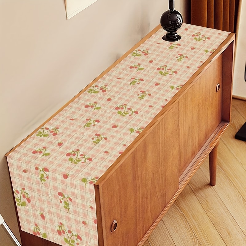 Pink Plaid Strawberry Linen Table Runner For Sweet Kitchen And Dining Decor 3