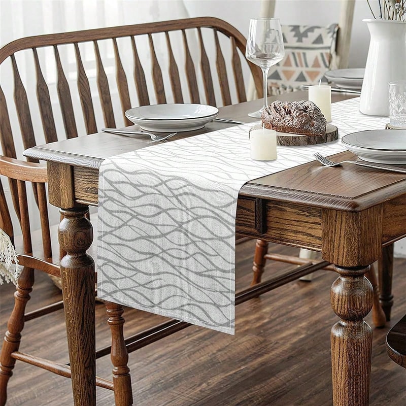 Modern Gray Geometric Table Runner for Dining, Kitchen & Party Decor