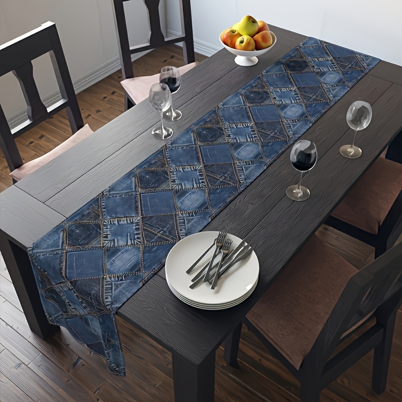 Nautical Anchor Table Runner Coastal Blue Ocean Themed Table Decor For Dining Parties 0