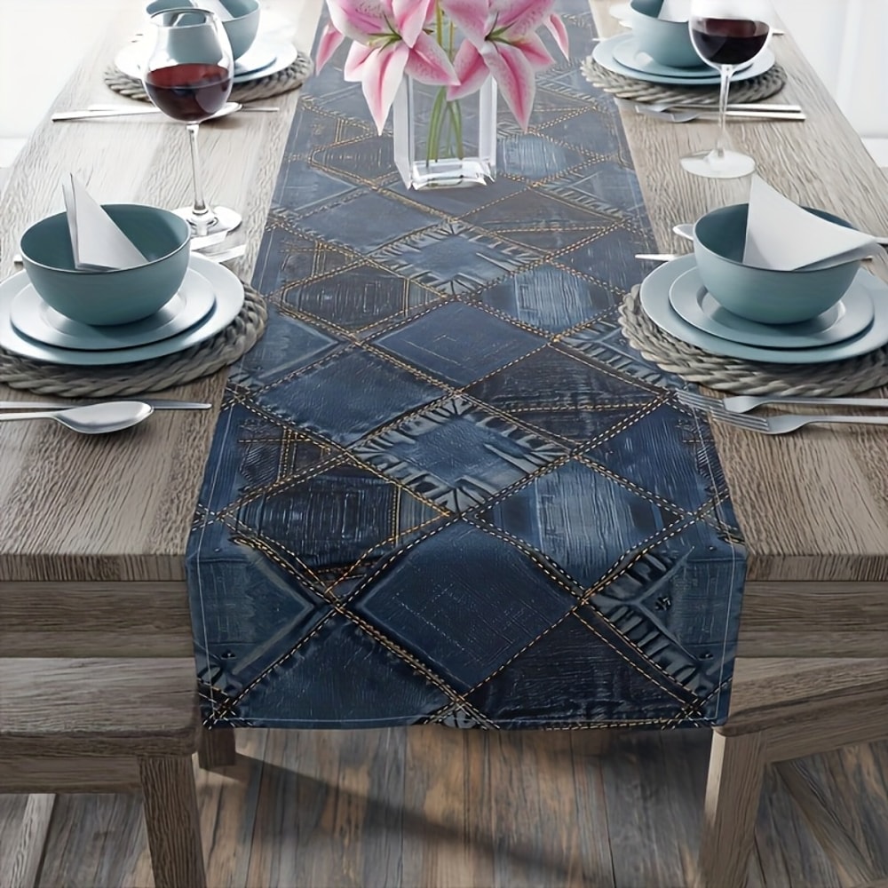 Nautical Anchor Table Runner Coastal Blue Ocean Themed Table Decor For Dining Parties 1