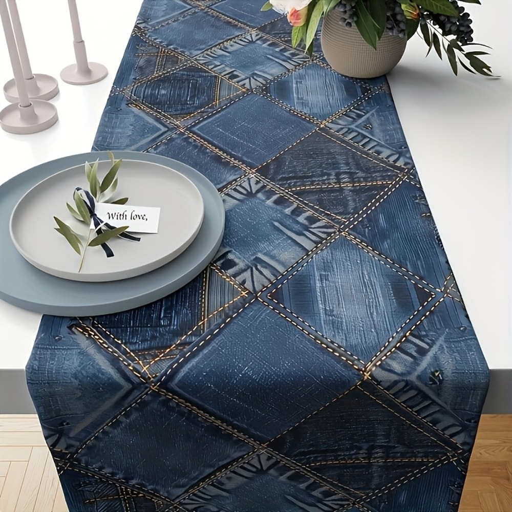 Nautical Anchor Table Runner Coastal Blue Ocean Themed Table Decor For Dining Parties 3
